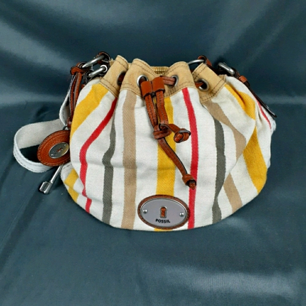Fossil brand canvas striped bag with key